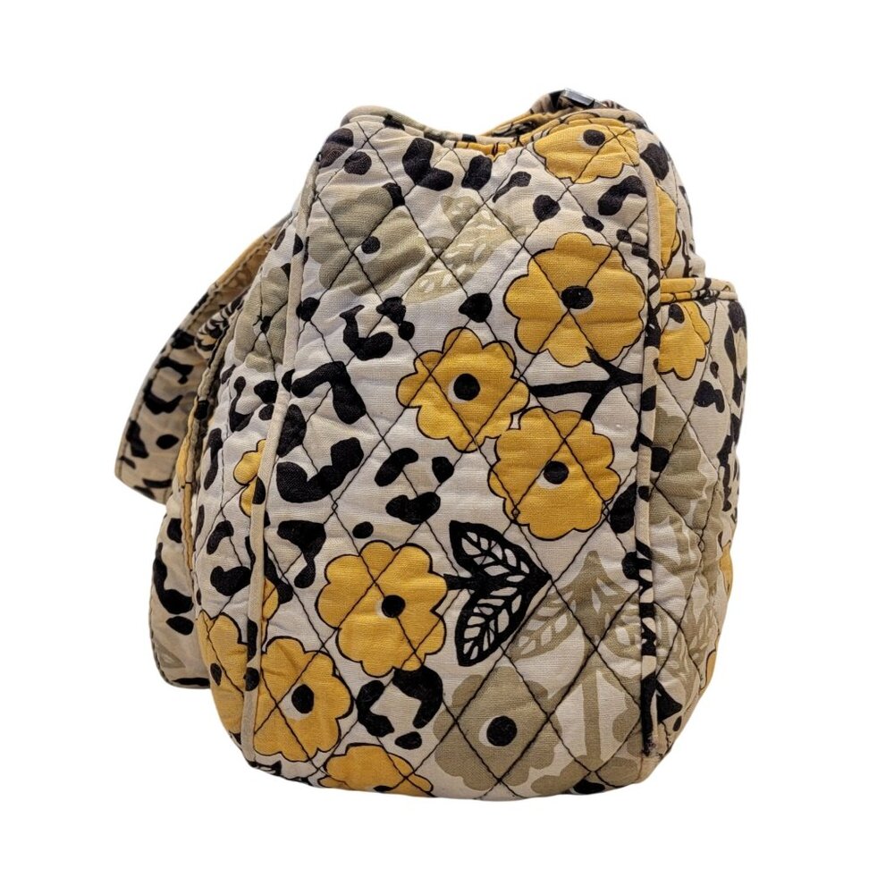Vera Bradley “Go Wild” Quilted Shoulder Bag Yellow Floral Leopard Print Zip Tote - Picture 2 of 16